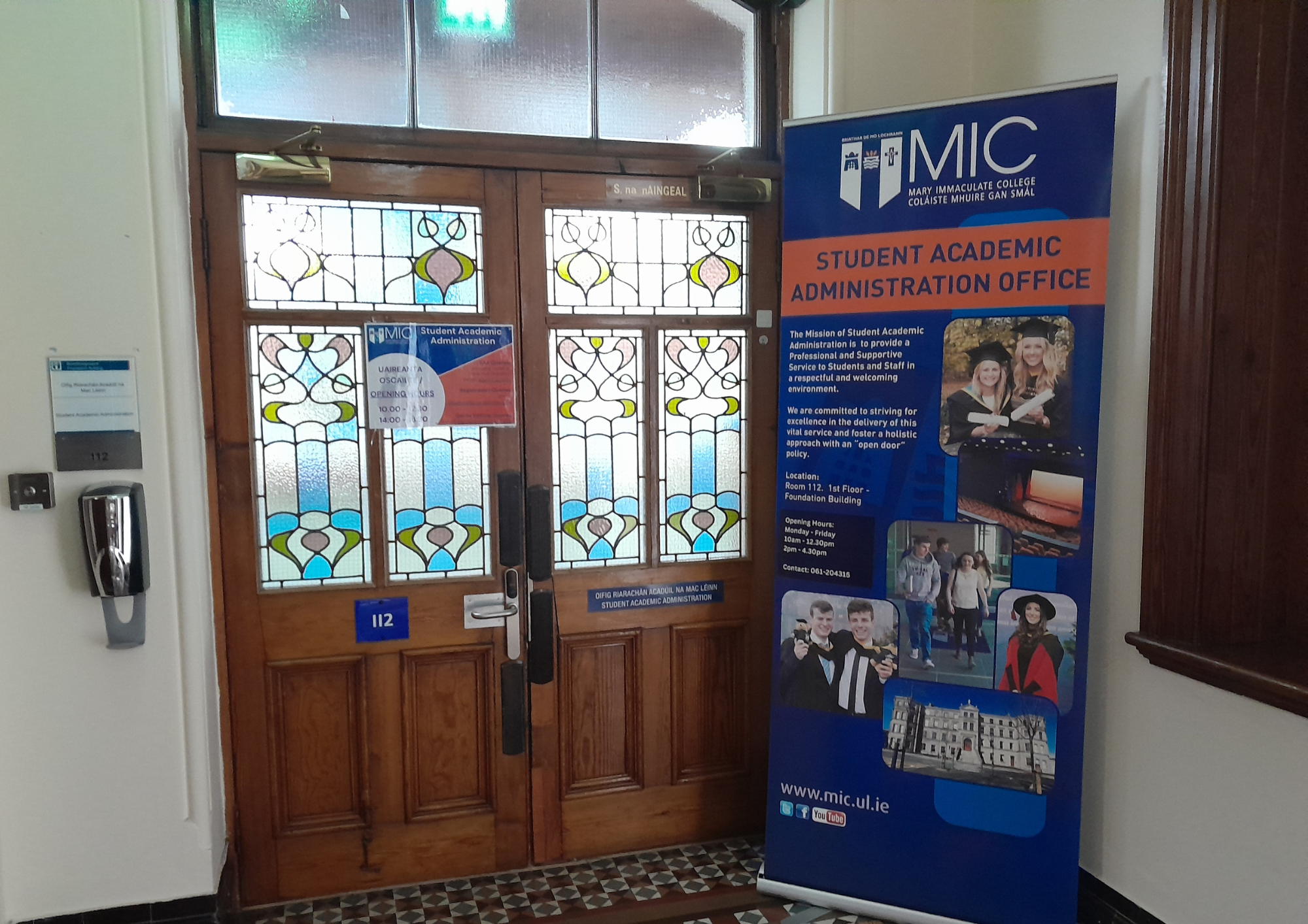 Student Academic Administration Office in the Foundation Building at Mary Immaculate College Limerick Campus